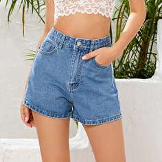 Однотонные джинсовые шорты с карманом Shein