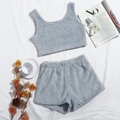 Однотонные фланелевые майка и шорты Shein