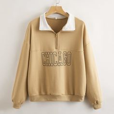 Свитшот с молнией и текстовым принтом Shein