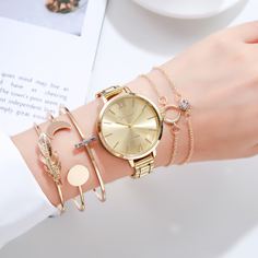 Кварцевые наручные часы с круглым циферблатом и 5шт браслет Shein