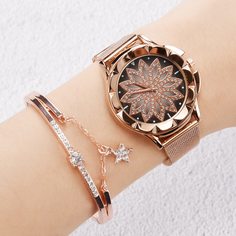 1шт наручные часы с циферблатом, стразами и 1шт браслет Shein