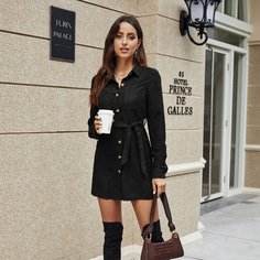 Платье с пуговицами, карманом и поясом Shein