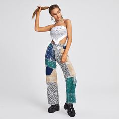 Прямые джинсы с карманом и высокой талией Shein