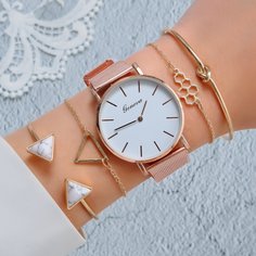 1шт круглые стрелочные кварцевые часы и 4шт браслет Shein