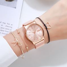 1шт круглые стрелочные кварцевые часы и 3шт браслет Shein