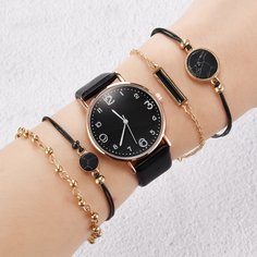 1шт круглые стрелочные кварцевые часы и 4шт браслет Shein