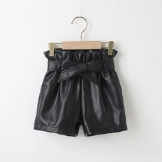 Шорты из искусственной кожи с поясом для девочек Shein