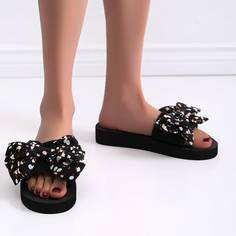Шлепанцы с цветочным рисунком и бантом Shein