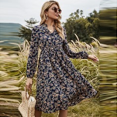 Оборка Цветочный принт Элегантный Платье Shein