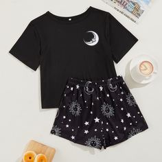 Принт космос милый Пижама Shein