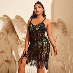 Накидка размера плюс крючком с бахромой Shein