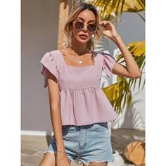 Однотонный топ с оборками Shein