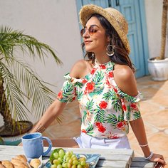 Топ с открытыми плечами и цветочным принтом Shein