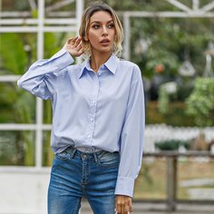 Пуговица Полосатый Повседневный Блузы Shein