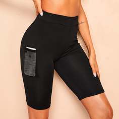 Однотонные Короткие Леггинсы С Карманом Shein
