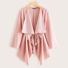 Асимметричное пальто с поясом и каскадным вырезом Shein