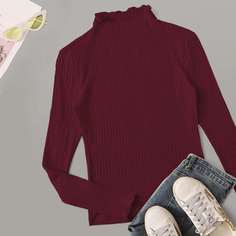 Трикотажный топ с воротником-стойкой и оригинальной отделкой Shein