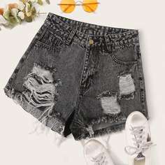 Рваные джинсовые шорты Shein
