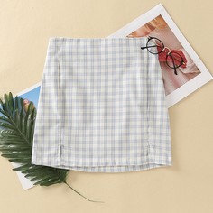 Юбка мини в клетку с разрезом Shein