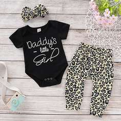 Боди с текстовым принтом, брюки и повязка на голову для девочек Shein