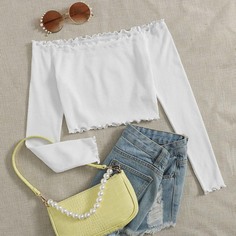 Трикотажный топ с открытыми плечами Shein