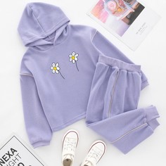 Толстовка с принтом цветка и спортивные брюки для девочек Shein