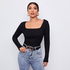 Однотонная трикотажная футболка Shein