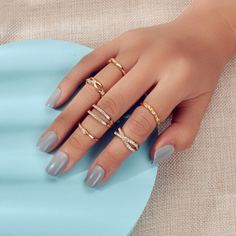 6шт кольцо со стразами Shein