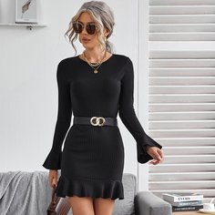 Вязаное платье в рубчик без пояса Shein