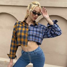 Асимметричный в клетку Повседневный Блузы Shein