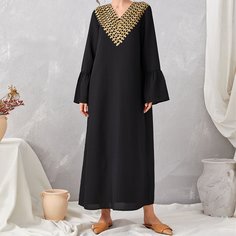 с аппликацией Контрастный цвет Скромный Платья Shein