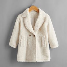 на пуговицах Одноцветный Повседневный Пальто для маленьких девочек Shein