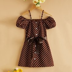 с поясом В горошек Повседневный Платья для девочек Shein