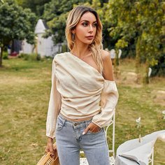 со сборками Одноцветный Бохо Блузы Shein