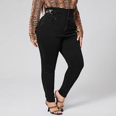 на молнии Одноцветный Джинсы размер плюс Shein