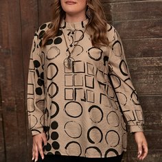 Пуговица Геометрический Повседневный Блузы размер плюс Shein