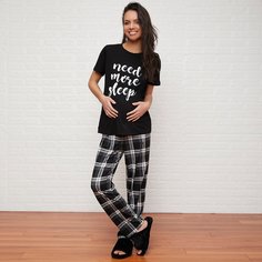 Пижама в клетку с текстовым принтом для беременных Shein