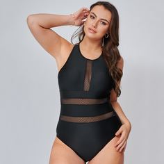 Слитный купальник с сетчатой вставкой размера плюс Shein