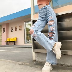 Рваные широкие джинсы с высокой талией Shein