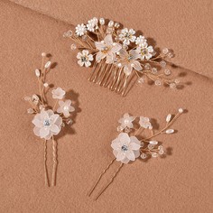 3шт заколка для волос с цветком и искусственным жемчугом Shein