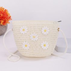 Соломенная сумка-ведро с цветочной аппликацией для девочек Shein