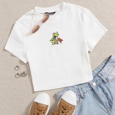 Кроп футболка с вышивкой Shein