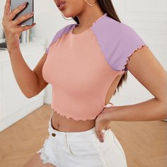 Контрастная футболка с узлом сзади Shein