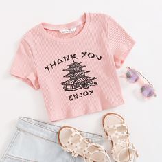 Трикотажный топ с оригинальным принтом для девочек Shein