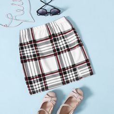 Юбка в клетку с разрезом для девочек Shein