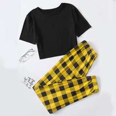 Короткая пижама в клетку Shein