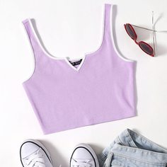 Вязаная майка в рубчик с контрастной отделкой Shein