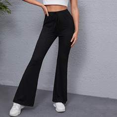 Вязаные брюки-клеш в рубчик с узлом Shein