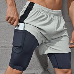 Мужские 2 в 1 спортивные шорты с карманом для телефона Shein