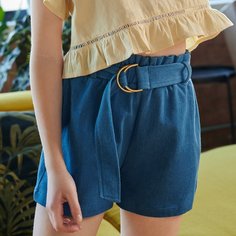 Шорты с поясом и присборенной талией для девочек Shein
